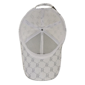 White baseball cap with LA letter monogram print featuring breathable mesh and metal buckle