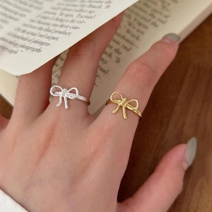 925 Sterling Silver Bowknot Ring Adjustable Opening Korean Style Minimalist Elegant Jewelry For Women Aesthetic Gift