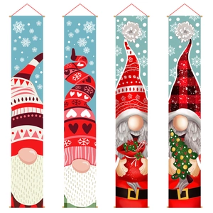 Christmas gnome door banners set featuring four festive cartoon designs on white background
