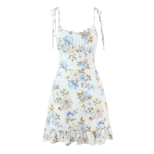 Florales Cami Minikleid Mit Rüschensaum Und Bindebändern Gesmokter Rücken Schlanke Passform Sexy Sommeroutfits Damen