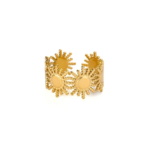 Minimalist 18k gold plated stainless steel open ring with hollow sun flower design