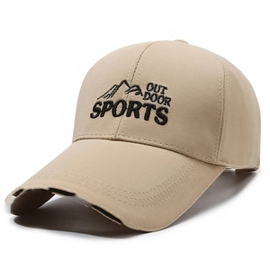 Casquette de baseball en coton kaki avec longue visière et broderie de sport rétro
