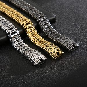 Bracelets pour hommes en acier titane avec motif arbre de vie en argent, or et noir