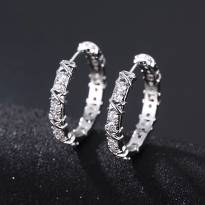 Elegant silver hoop earrings with double row micro-inlaid cubic zirconia stones