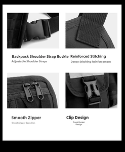 Detail view of adjustable buckles, reinforced stitching and smooth zippers on tactical vest bag