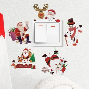 Christmas Wall Stickers Santa Claus Reindeer Snowman Watercolor Cartoon Pvc Self Adhesive Home Decor Switch Decals