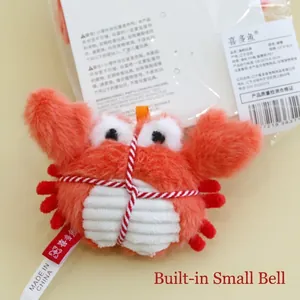 Orange crab plush cat toy with built-in bell and durable catnip filling for small cats