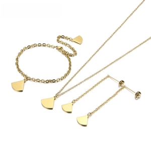 Fan Shaped Stainless Steel Necklace Bracelet And Earrings Elegant Polished Fashion Jewelry For Women