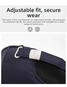 Detail of adjustable metal buckle on winter waterproof baseball cap with twill texture