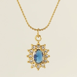18K gold plated sunflower necklace with blue oval zircon and sparkling crystals