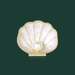 Vintage Shell Brooch Alloy Enamel Shell With Artificial Pearl And Rhinestone Elegant Corsage Pin For Women Suits Accessory