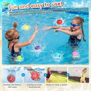 Reusable silicone water balloons in vibrant colors with easy quick-fill pool steps