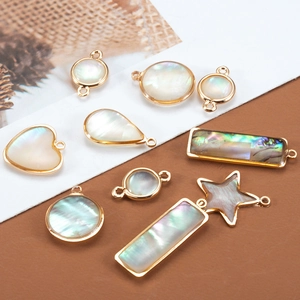 Natural Mother Of Artificial Pearl Abalone Shell Charms Gold Plated Copper Border Geometric Shape DIY Jewelry Making Pendants Connectors