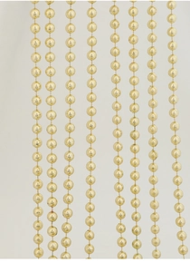 Vertical rows of shiny gold plastic beads for Christmas tree decoration and festive layout