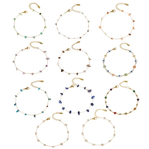 Stainless Steel Natural Crushed Stone Bracelet For Women Shell Artificial Pearl Evil Eye Heart Star Bohemian Adjustable Jewelry
