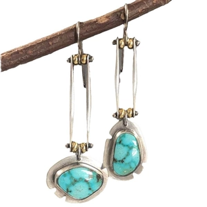 Bohemian asymmetric resin geometric earrings with silver frames and turquoise stone accents
