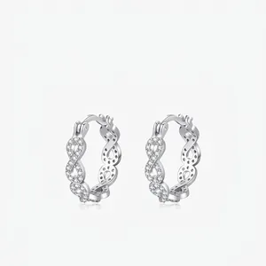 925 Sterling Silver Infinity Hoop Earrings Cubic Zirconia Pave Mobius Design Minimalist Fashion For Women