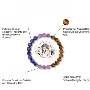 8mm Amethyst Tiger Eye Sodalite bead bracelet for anxiety relief 19cm length