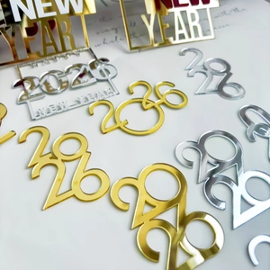 Golden and silver acrylic 2026 Happy New Year cake toppers for festive party decorations
