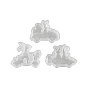 Set of 3 silicone Easter bunny car molds for DIY resin crafts and holiday decorations