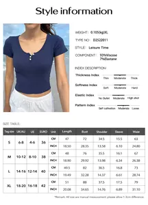 Detailed size guide table for women's ribbed knit short sleeve T-shirt in CM and INCH