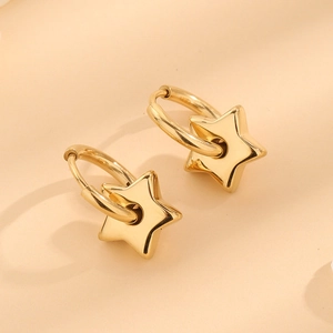 Star Pendant Huggie Hoop Earrings Stainless Steel Titanium 18k Gold Plated Minimalist Geometric Jewelry For Women