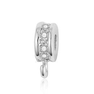 Close-up of silver-plated copper clasp with zircon micro-pave for DIY jewelry making