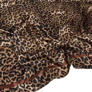 Elegant leopard print leopard satin square silk scarf showing high quality texture and drape