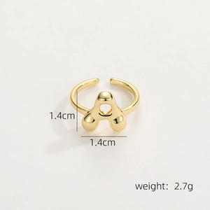 Detailed view of 18K gold letter A ring with dimensions 1.4cm and 2.7g weight
