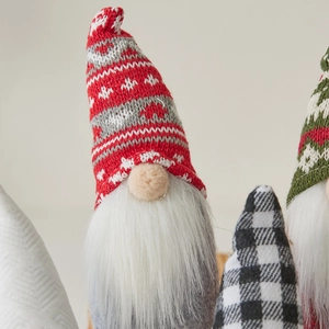 Christmas gnome decoration with snowflake knit hat and long white beard for holiday decor