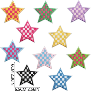 Checkered star embroidery patches in 10 colors for DIY clothing decoration 6.5x6cm