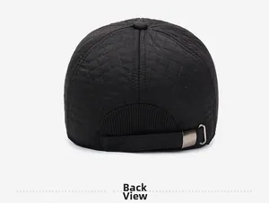 Back view of quilted baseball cap for men featuring adjustable strap and metal buckle