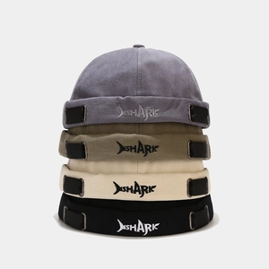 Shark Embroidered Docker Hat Cotton Miki Hat Adjustable Retro Skull Cap Streetwear Casual Brimless Beanie For Men Women