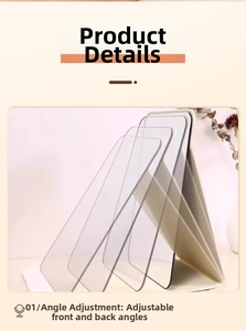 Detail showing the adjustable support stand of the white portable desktop folding mirror
