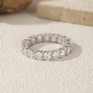 Luxurious S925 sterling silver eternity ring with sparkling round moissanite stones