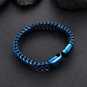 Bracciale da uomo in acciaio al titanio blu con maglia a osso di drago intrecciata