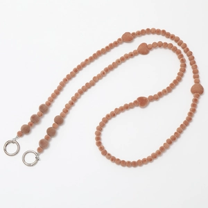 Brown flocked heart beaded crossbody chain for phone cases or bags with silver metal clips