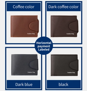 Collage aus schlanken horizontalen Geldbörsen in Kaffee, Dunkelblau und Schwarzleder