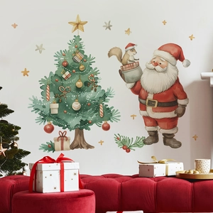 Creative Christmas tree and Santa Claus wall stickers for festive living room decor