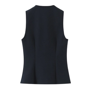 Women's chic black sleeveless vest top with back strap detail in premium crepe fabric