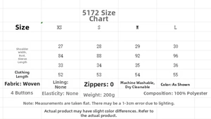 Size chart detail for sweet plaid knotted blouse with measurements for XS to L
