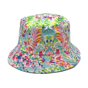 Double-sided reversible bucket hat featuring vibrant multi-color abstract floral prints