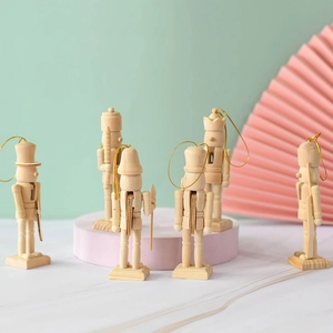 Five unpainted 13cm wooden nutcracker soldiers for DIY Christmas painting and decor