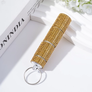 Sparkling crystal pill bottle keychain pendant with 3-tier detachable gold rhinestone design