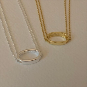 Minimalist S925 sterling silver layered oval necklaces in gold and silver finish