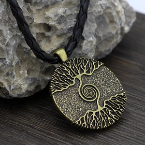 Nordic Viking Tree of Life double-sided bronze pendant necklace on natural stone