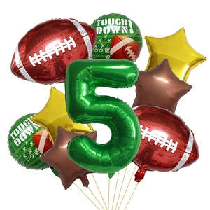 Set palloncini compleanno rugby con numero 5 verde e palloncini in alluminio sport