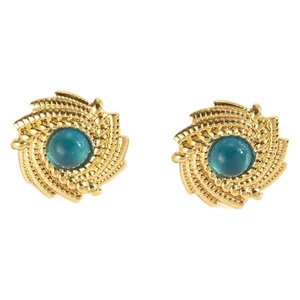 French vintage style earrings with gold spiral texture and blue gemstone insets