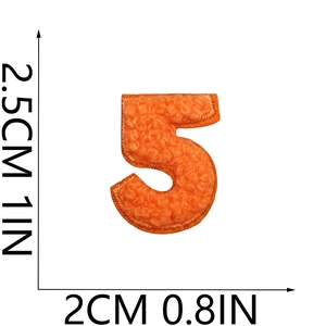 Orange chenille number 5 patch with towel embroidery and size measurements