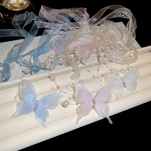 Dreamy lace butterfly choker necklace with faux pearls and crystals in three soft colors